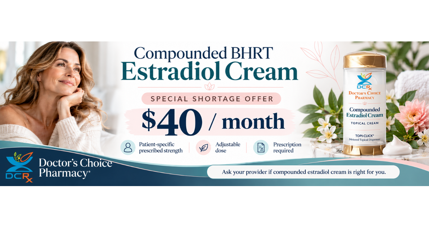 Estradiol cream advertisement with pricing